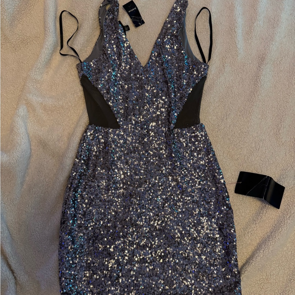 Bebe Glittering Silver Mini Dress - Picture 6 of 8